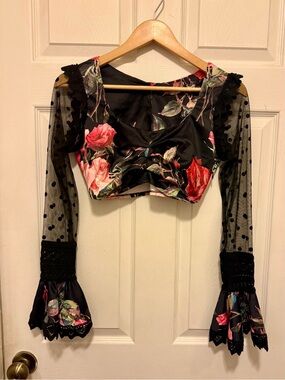 Flirty Black Floral Crop Top